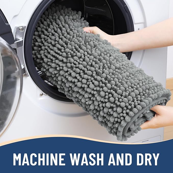 Arotive Luxury Chenille Bathroom Rug Mat, Extra Soft Thick Absorbent Shaggy Bath Rugs, Non-Slip Machine Wash Dry, Plush Bath Mats for Bathroom, Shower and Tub, 45x27, Grey