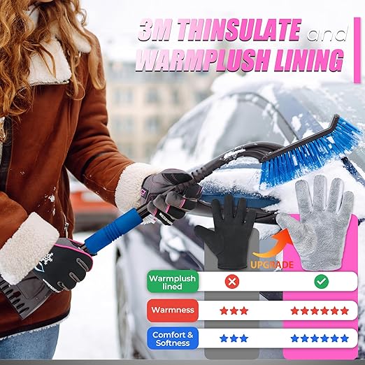 HANDLANDY Waterproof Insulated Work Gloves, 3M Thinsulate Thermal Winter Gloves for Men Women Touch Screen, Warm Ski Snowboard Cold Weather Gloves (Large, Pink)