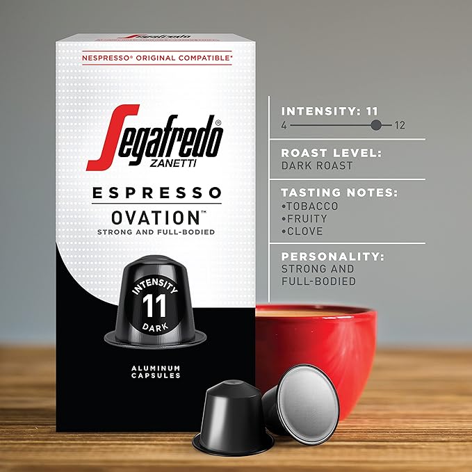 Segafredo Zanetti Espresso Capsules – Aluminum Pods for Nespresso Original Machines – Ovation & Forte Variety Pack Premium Espresso – Dark and Extra Dark Roast – Ovation & Forte, 10 Count (Pack of 4)