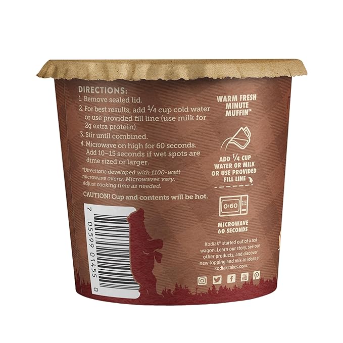 Kodiak Cakes Minute Muffins, Cinnamon Roll, 2.36 Oz (Pack of 12)