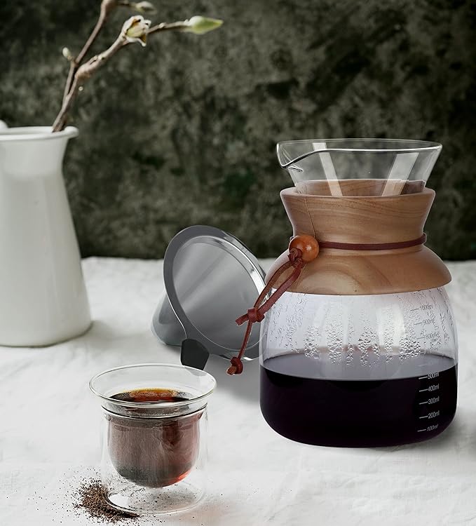 AGOGO Pour Over Coffeemaker Dripper with 304 Stainless Steel Filters Carafe High Capacity 8 Cup
