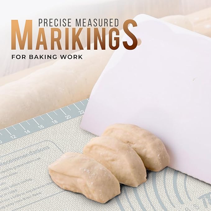 28 * 20 inches White grey, Non-Slip Silicone Baking Sheets - Baking Mat with 0.7mm Thickness - Non-Stick Pastry & Cookie Mat for Kitchen Counter for Rolling Out Dough with Measurements.