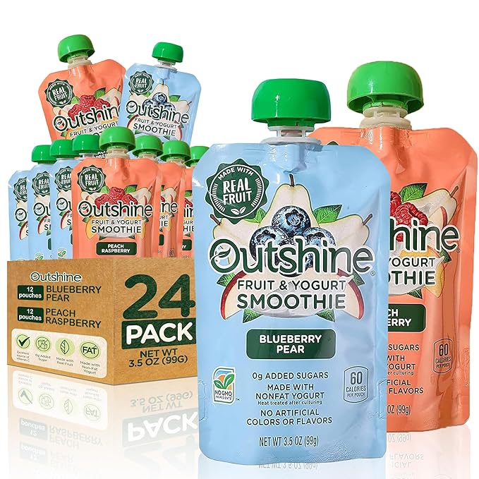 Outshine Fruit Smoothie Pouches Variety Pack - Ready-to-Drink Smoothies -Perfect for Kids and Adult On-the-Go -Fruit & Yogurt Pouches for Snacking - (24 Count)