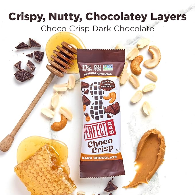 Perfect Bar Choco Crisp, Dark Chocolate Nut Butter Protein Bar, Protein Snack, Gluten Free, Soy Free, Non GMO, No Sugar Alcohols, 1.9 Ounce Bar, 10 Count