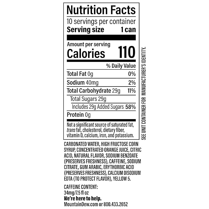 Mountain Dew Soda, Mini Cans, 7.5 Fl Oz (Pack of 10)