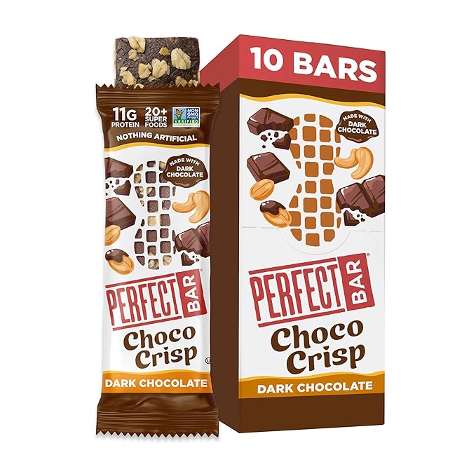 Perfect Bar Choco Crisp, Dark Chocolate Nut Butter Protein Bar, Protein Snack, Gluten Free, Soy Free, Non GMO, No Sugar Alcohols, 1.9 Ounce Bar, 10 Count