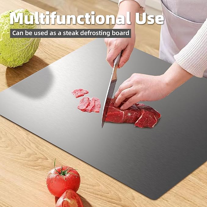 KORVOS Stainless Steel Cutting Boards, Food Grade 304 stainless steel cutting board with lip, Metal Chopping Boards for Kitchen, Meat, Fruits&Baking, Heavy Duty&Non-Slip, 15.7" x 19.7"