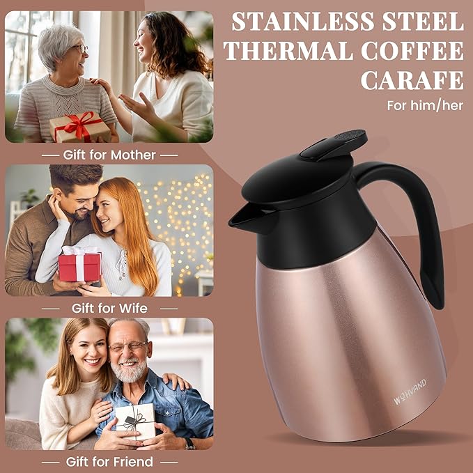 34 Oz Thermal Coffee Carafe, Stainless Steel Insulated Vacuum coffee crafts to keep coffee hot, 1 Liter Tea Water Coffee and Beverage Dispenser (Copper)