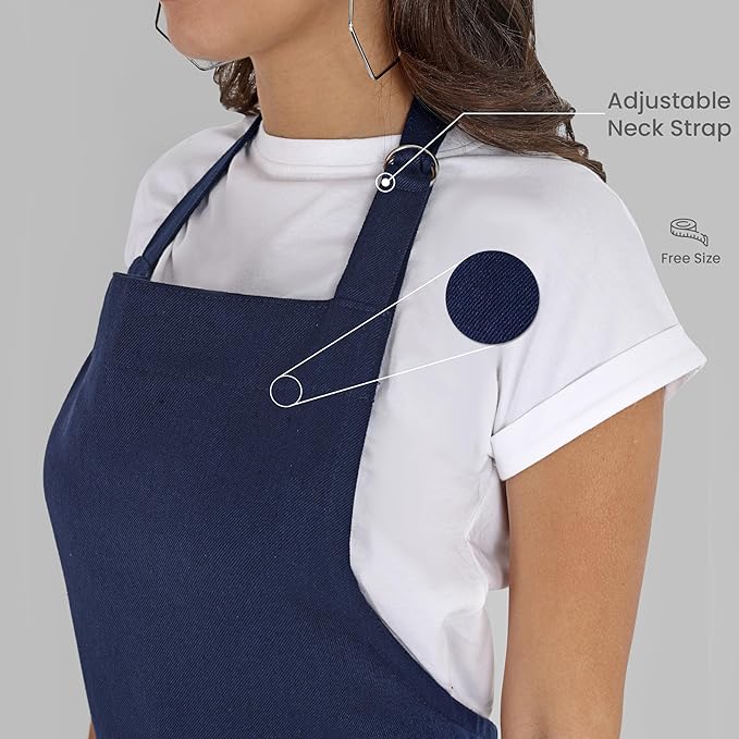 Chef Apron, Recycled Cotton Kitchen Apron with an Adjustable Neck with Long Ties, for cooking, baking
