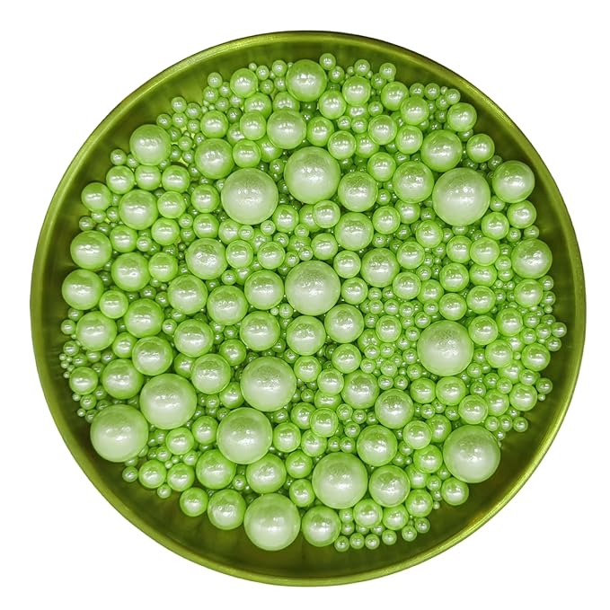 Edible Light Green Sugar Pearls Sprinkles Candy Mix Size Pearls Cake Decorations Cupcake Toppers Decorating Perfect for Wedding Party Valentine Christmas Supplies 4.58OZ
