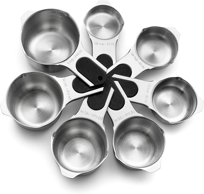Spring Chef Magnetic Stainless Steel Measuring Cups (Patent Pending), Kitchen Tools with Easy to Read Markings for Measuring Dry or Liquid Ingredients, Set of 7, Black