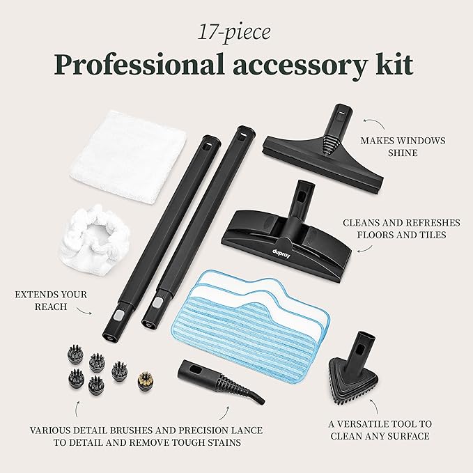 Dupray Neat Steam Cleaner with 17-Piece Kit – Powerful, chemical-free cleaning for floors, cars, tiles, upholstery, kitchen appliances, grout, and more. *Kills 99.9% of Bacteria and Viruses