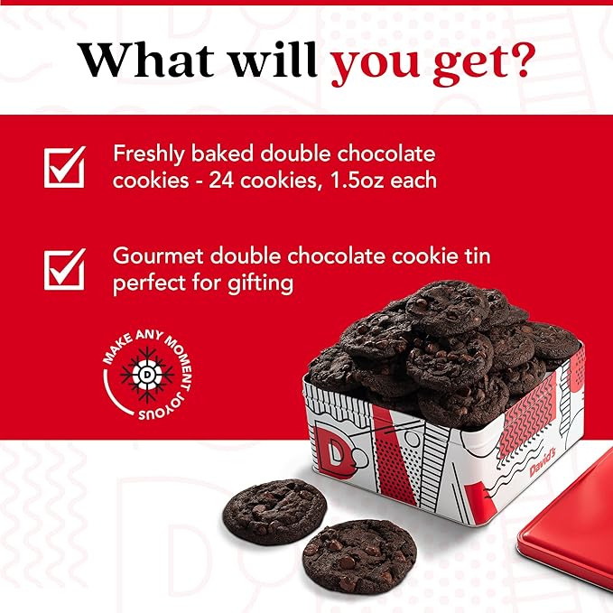 David's Cookies 2lbs Double Chocolate Chunk Fresh Baked Cookies - Handmade and Gourmet Cookies - Delectable and Made with Premium Ingredients - Cookie Gift Basket - Great Gift For All Occasions