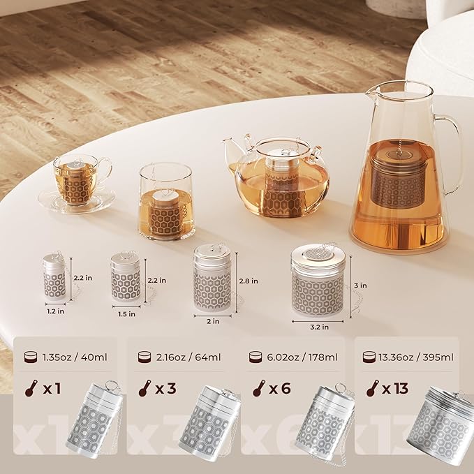 2 Pack Reinmoson Tea Strainers for Loose Tea, Extra Fine Mesh Tea Infuser, 304 Stainless Steel & Updated Slim Threaded Lid, Loose Leaf Tea Steeper for Black Tea, Rooibos, etc