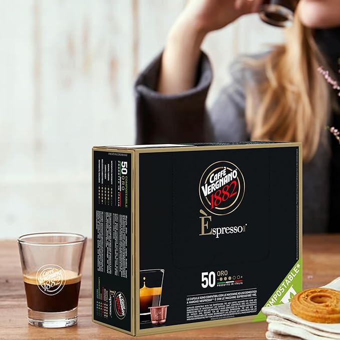 Caffe' Vergnano 1882 Medium Roast Arabica Robusta Espresso Original Line Machine Compatible Capsules, Single-Serve Italian Coffee for Nespresso Machines, Intensity 4/10, Oro, 50 Ct