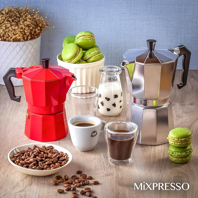 Mixpresso 6 Cup Moka Pot Cuban Coffee Maker, Moka Pot for Gas, Electric Stove Top, Classic Italian Coffee Maker, Stovetop Espresso Maker, Camping Pot Makes 6 Espresso Cup 10 Oz
