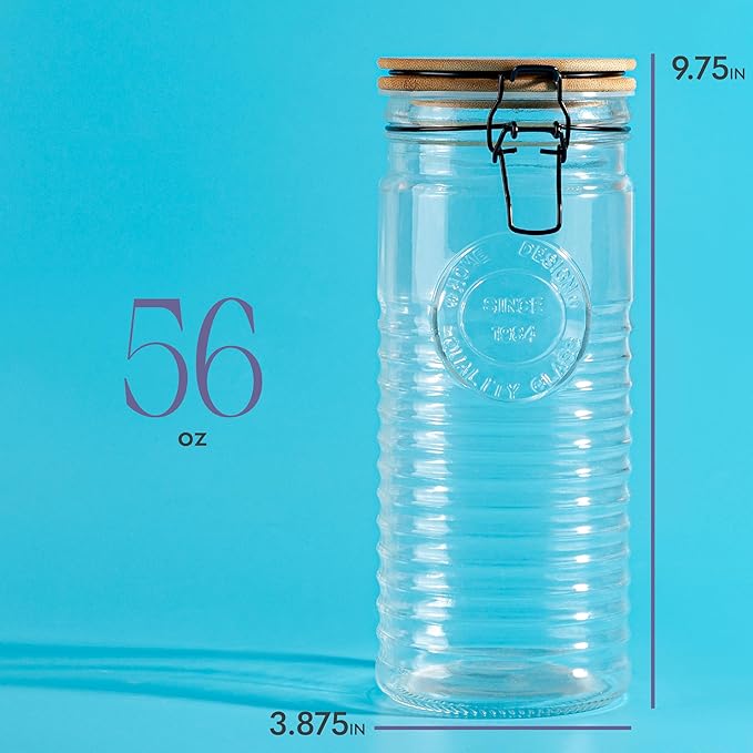 kitchentoolz Glass Storage Canister with Airtight Clasp Lids - Set of 3 Mason Jar Storage Containers for Cereal, Coffee & Rice - 56 Ounce Pantry Organizing Canister Set
