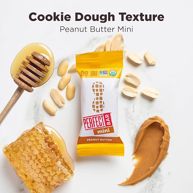 Perfect Bar Mini, Peanut Butter Protein Bar, Protein Snack, Snack Bar, Organic, Gluten Free, Soy Free, Non GMO, No Sugar Alcohols, 0.88 Ounce Bar, 24 Count