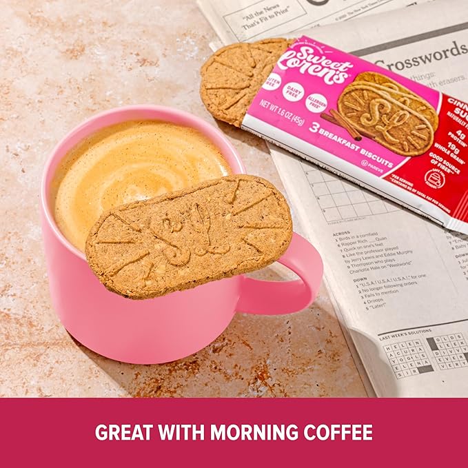 Sweet Loren's Vegan Breakfast Biscuits | Cinnamon Sugar | 4g Protein, 19g Whole Grains | Plant Based, Gluten Free, Dairy Free, Nut Free Snacks | 6 Pack (30 Total Biscuits, 1.6 ounce each)