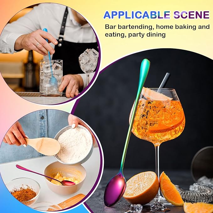 8 Pieces Long Handle Tea Spoon Stainless Steel Coffee Mixing Spoons Teaspoon for Mixing, Cocktail Stirring, Coffee, Milkshake, Cold Drink, 7.48 Inch (Popular Style)