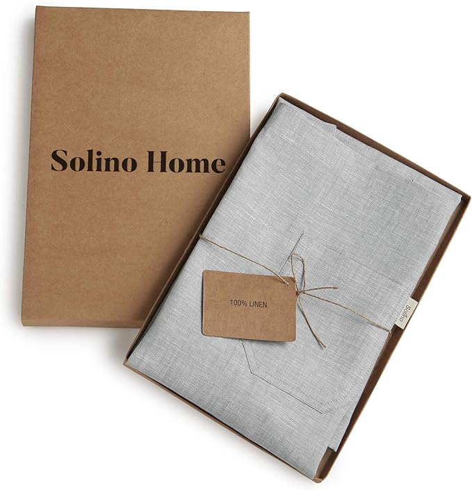 Solino Home Linen Bib Apron for Men & Women - 100% Pure Linen Light Grey Kitchen Apron with Front Pockets - Handcrafted from European Flax