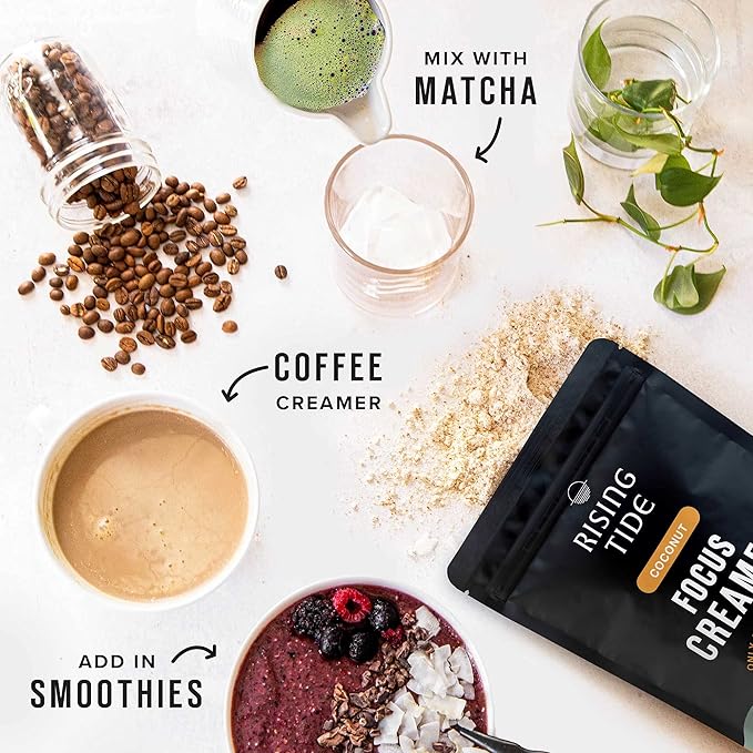 Rising Tide Organic Mushroom Superfood Creamer – Coconut Milk Powder, Lions Mane Mushrooms, MCT Oil - Non Dairy Cream Alternative for Coffee - Plant Based and Keto Friendly (38 Servings)