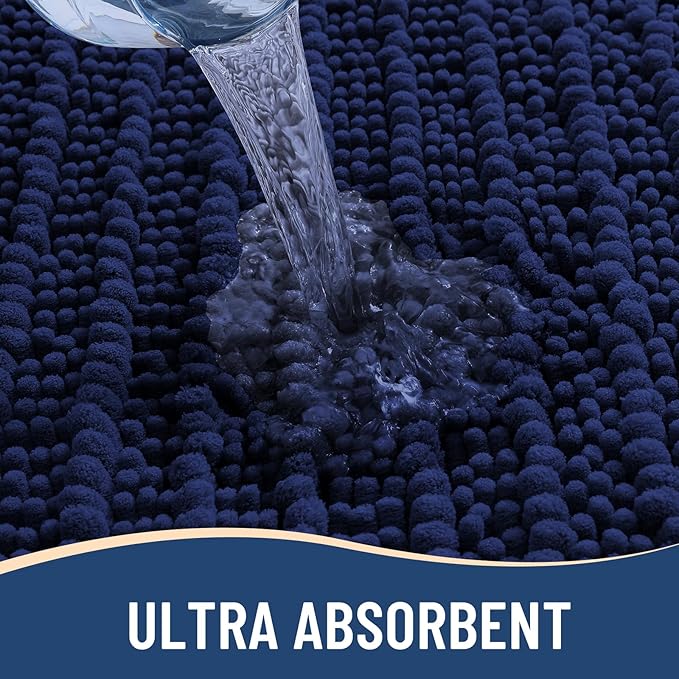 Arotive Luxury Chenille Bathroom Rug Mat, Extra Soft Thick Absorbent Shaggy Bath Rugs, Non-Slip Machine Wash Dry, Plush Bath Mats for Bathroom, Shower and Tub, 47x17, Navy