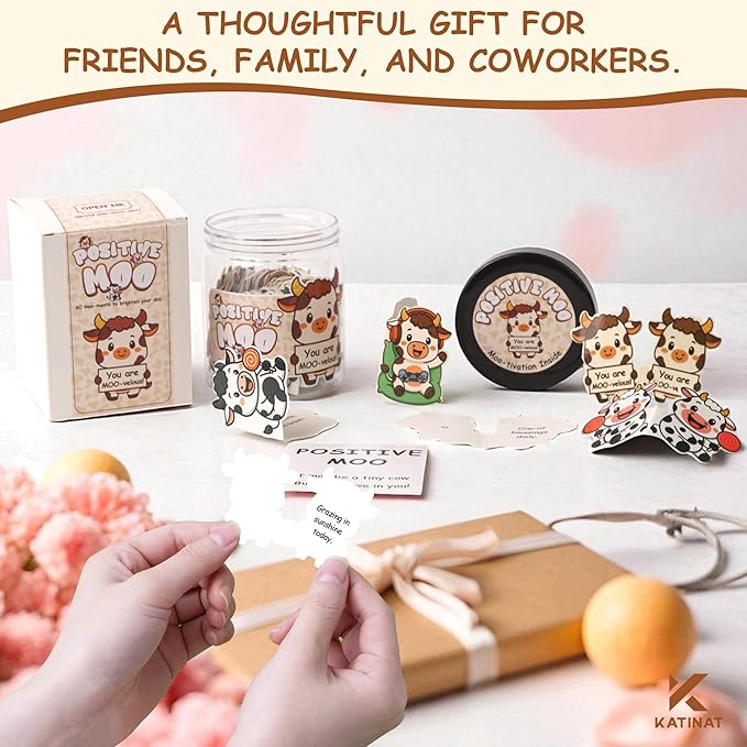 60 Positive Cow Gifts For Women Cow Lovers - Daily Affirmation Cards For Men Coworkers, Cute Friend Birthday Gifts For Women Teacher, Trendy Stuff Teenage Girl Gift For Christmas, Easter