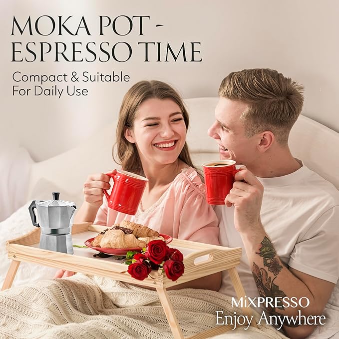 Mixpresso 3 Cup Moka Pot Cuban Coffee Maker, Moka Pot for Gas, Electric Stove Top, Classic Italian Coffee Maker, Stovetop Espresso Maker, Camping Pot Makes 3 Espresso Cup 5 Oz