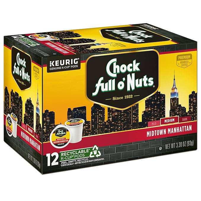 Chock full o’Nuts Variety Pack Keurig K-Cup Pods for Keurig Brewers – Premium Arabica, Mild, Medium and Dark Roast – Single Serve – 4 Packs of 12 K-Cup Pods