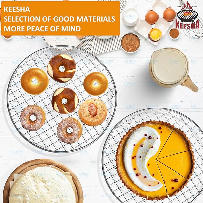 KEESHA 8.3 Inch Cooling Rack - 304 Stainless Steel Dish Rack for Cooking and Baking - Premium Steamer Rack, Canning Rack - Stackable Cake Cooling Rack