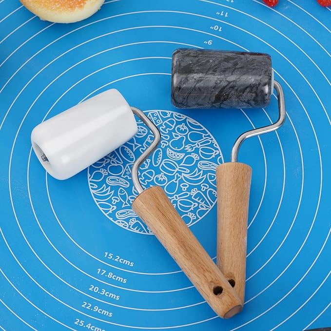 Tianman Small Marble Rolling Pin Pizza Roller, Marble Pastry Roller Non-Stick T-Type, For Cake Baking Tortilla Fudge Pizza Cookies and Other Kitchen Baking Cooking (Type 3 White).