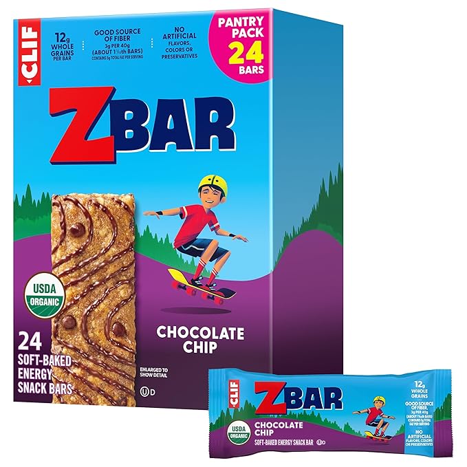 Zbar - Chocolate Chip - Soft-Baked Energy Snack Bars - Non-GMO - 12g Whole Grains - USDA Organic Granola Bars (24 Pack)