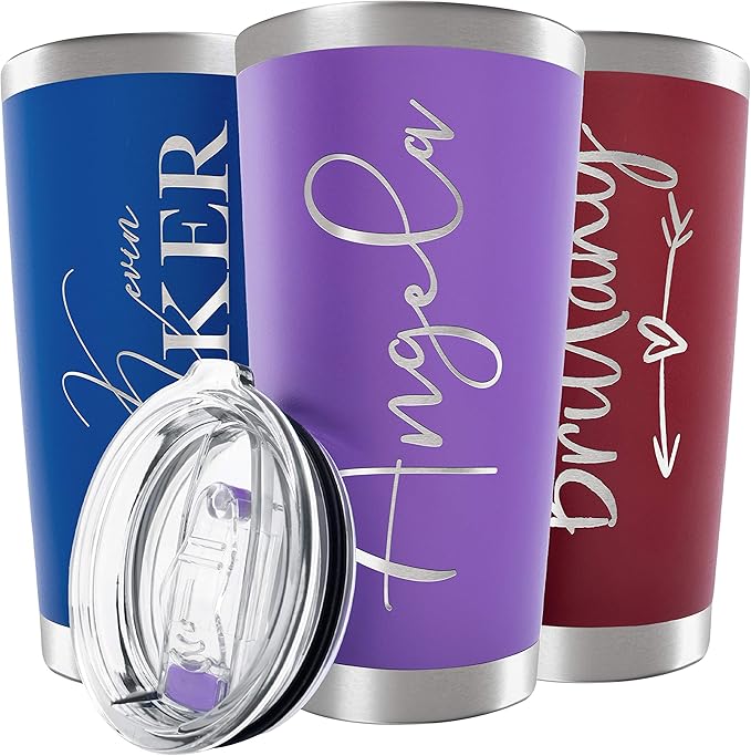 Be Burgundy Personalized Tumbler with Engraved Name - 12 Designs, 20 Oz Coffee Tumbler with Slider Lid, Purple, Double Wall Insulated - Gift for Mom, Women, Personalized Birthday Gift for Her