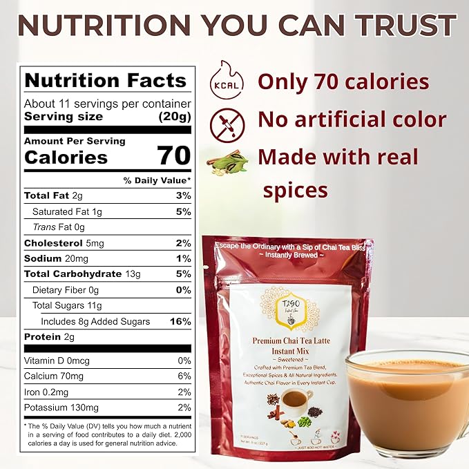 T2GO Chai Latte Mix | Instant Masala Chai Powder | Authentic Indian Tea Latte | Ready in Seconds | 8 oz