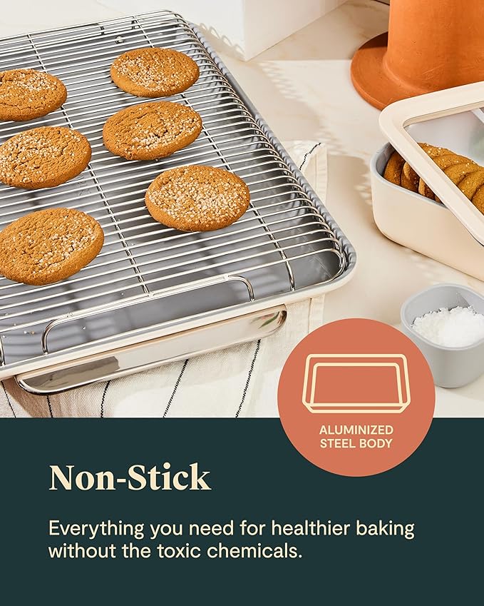 Caraway Nonstick Ceramic Bakeware Set (11 Pieces) - Baking Sheets, Assorted Baking Pans, Cooling Rack, & Storage - Aluminized Steel Body - Non Toxic, PTFE & PFOA Free - Perracotta