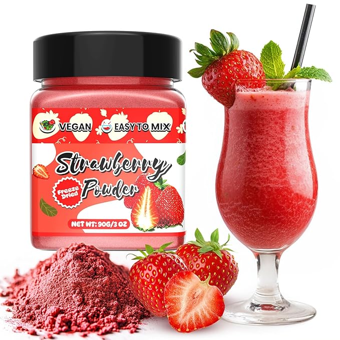 Strawberry Powder - 100% Pure Freeze Dried Strawberries Fruit Powder, Vegan & No Additive Strawberry Flavoring Natural Food Coloring for Baking, Drinks, Cakes, Icing and Smoothies - 3oz