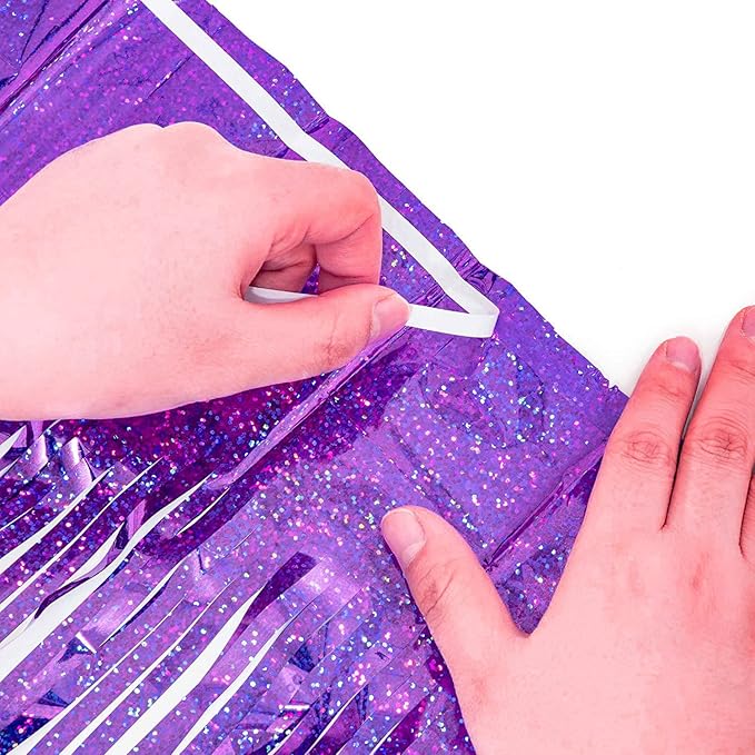 BRAVESHINE Purple Tinsel Foil Fringe Curtains - 2Pcs 3.2x8.2ft Metallic Holidays Photo Backdrop for Halloweens Birthdays Valentine's Bridal Shower Bachelorette Anniversary Engagement Party Supplies