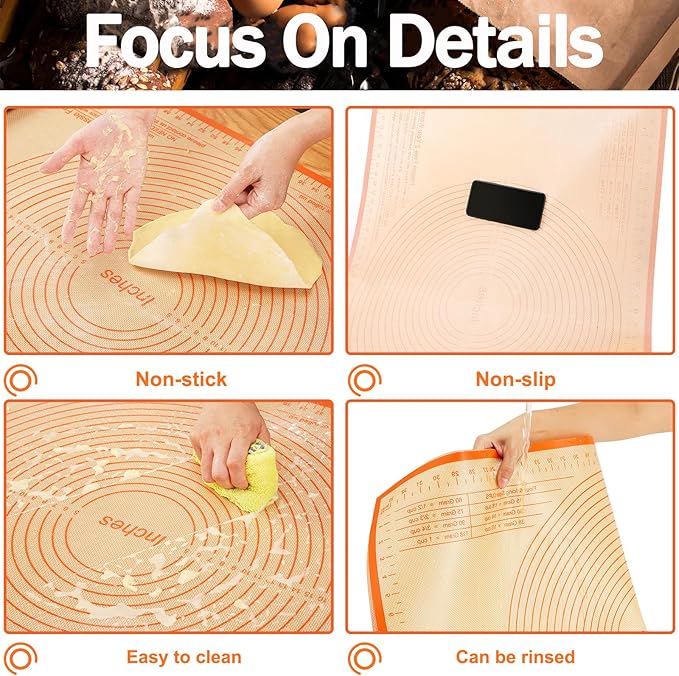 Silicone Pastry Mat 34x26 Inch Nonstick Baking Mat -Perfect for Doug, Pastry, Dough Rolling, Kneading Board, Pie Crust, Fondant, Pasta/Pizza, Kitchen Counter Mat
