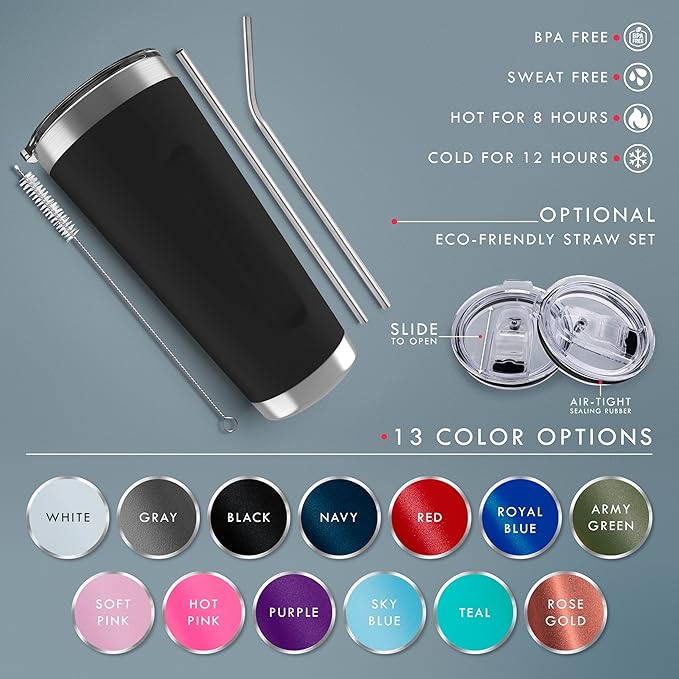 Be Burgundy Personalized Tumbler with Engraved Name - 12 Designs, 20 Oz Coffee Tumbler with Slider Lid, Black - Double Wall Insulated, Personalized Gifts for Him