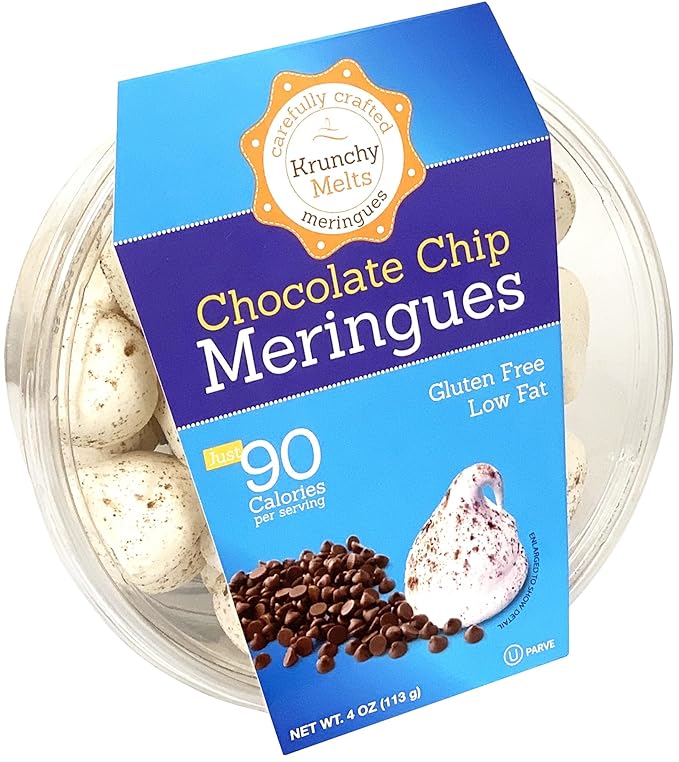 4 Pack Krunchy Melts Original Meringue Cookies | Chocolate Chip Flavor 4-Pack | Only 90 Calories Per Serving | Low Fat, Gluten Free, Dairy Free (4 Oz)