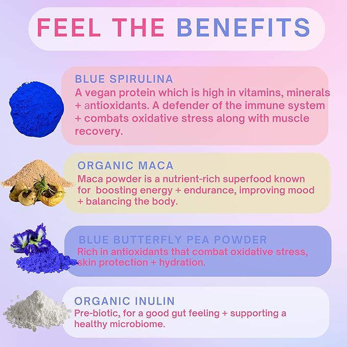 Eleven TLC, Berry Well Superfood Wellness Drink Latte + Mix, Caffeine-Free, or Herbal Tea, Blue Spirulina, Blue Butterfly Pea Flower, Organic Maca, Keto Friendly, Vegan, 63 Servings