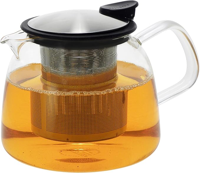 Forlife Bell Glass Teapot with Basket Infuser, 24-Ounce/730ml, Black Graphite