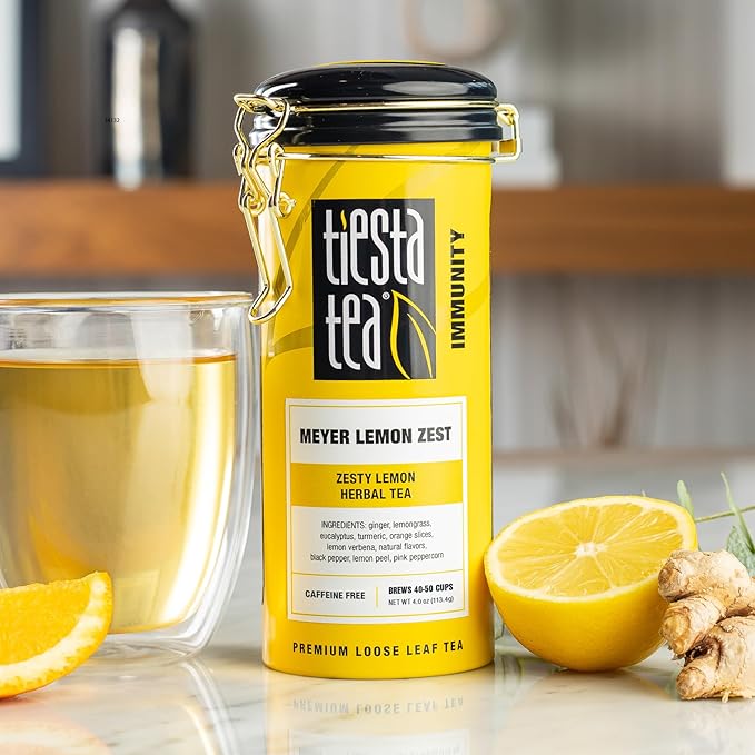 Tiesta Tea - Meyer Lemon Zest, Loose Leaf, Zesty Lemon Herbal Tea, Premium Non-Caffeinated Blend, Makes Hot or Iced & Up to 50 Cups, 4oz Refillable Tin