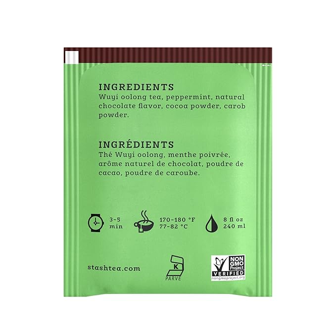 Stash Tea Chocolate Mint Wuyi Oolong Tea - Caffeinated, Non-GMO Project Verified Premium Tea with No Artificial Ingredients, 18 Count (Pack of 6) - 108 Bags Total