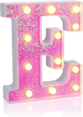 Foaky Pink Light up Letters，Pink Party Decorations,Girls Room Decor,Glitter Light Up Letters,Alphabet Letter Sign for Night Light Birthday Party Girls Gifts, Home Bar Decoration（E）
