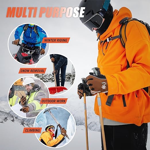 HANDLANDY Winter Insulated Work Gloves, 3M Thinsulate Thermal Water-Resistant Glove for Men Women Touch Screen, Warm Ski Snowboard Cold Weather Gloves (Brown, Medium)