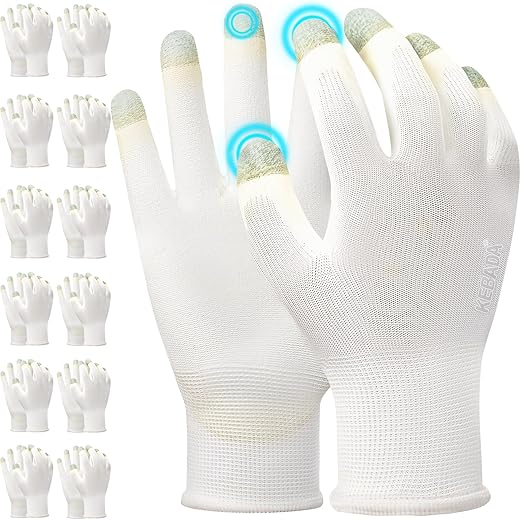 Kebada W1 Work Gloves for Men and Women, PU Coated Safety Gloves with Grip, Touchscreen, Ideal for Warehouse Package Handling, Construction, Gardening, White Medium