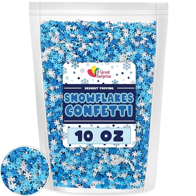 Snowflake Confetti - 10 ounces - Christmas Sprinkles - Winter Jimmies - Candy Dessert Toppings for Cake, Cupcake, Cookie Decorating