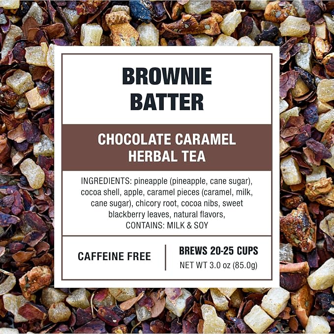 Tiesta Tea - Brownie Batter, Loose Leaf, Chocolate Caramel Herbal Tea, Non-Caffeinated Herbal Drink, Makes Hot or Iced Up to 20-25 Cups, 3oz Resealable Pouch